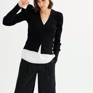 Industry women’s button front ribbed puff sl cardigan size Small